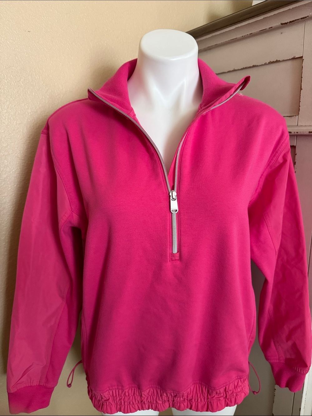 Womenβs Hot Pink Half-Zip Pullover Sweater